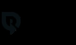 Stylized R logo in dark blue-gray on black background