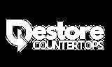 Restore Countertops logo with white text and speech bubble icon on black background