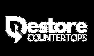 Restore Countertops logo with white text and speech bubble icon on black background